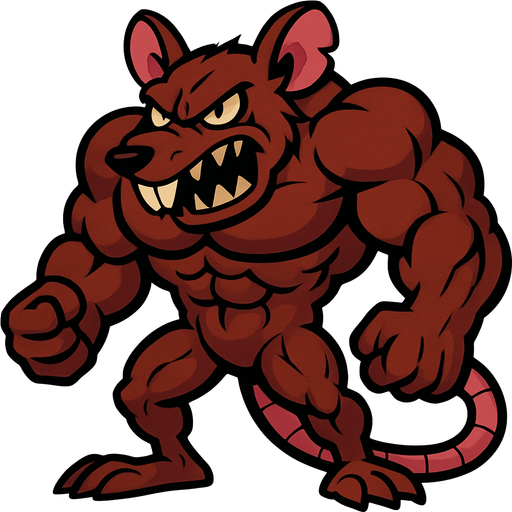 RATA MUTANTE MUSCULOZA, ESTILO CARTOON, JEFE FINAL.
In-Game asset.  2d.  High contrast.  No shadows