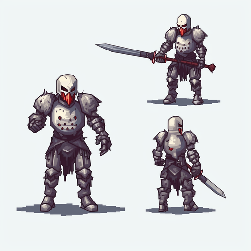 Enemy zombie knight walking to the left.
Game Texture. In-Game asset. 2d. Pixelart. White background. Blank background. Low detail. High contrast.