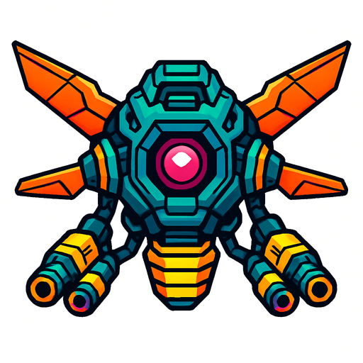 different cyber flying enemy from the front side facing camera. HD colors. separated
In-Game asset.  2d.  High contrast.  No shadows