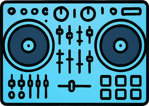 açık mavi dj masası ekipmanı.
In-Game asset.  2d.  High contrast.  No shadows