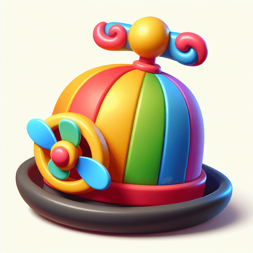 A rainbow hat with a propeller on the top. Side profile. Cartoon..
Single Game Texture.  In-Game asset.  2d.  Blank background.  High contrast.  No shadows
