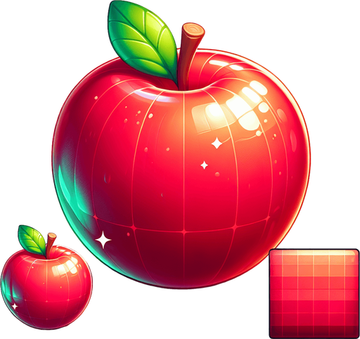 apple fruit.
Single Game Texture.  In-Game asset.  2d.  Blank background.  High contrast.  No shadows