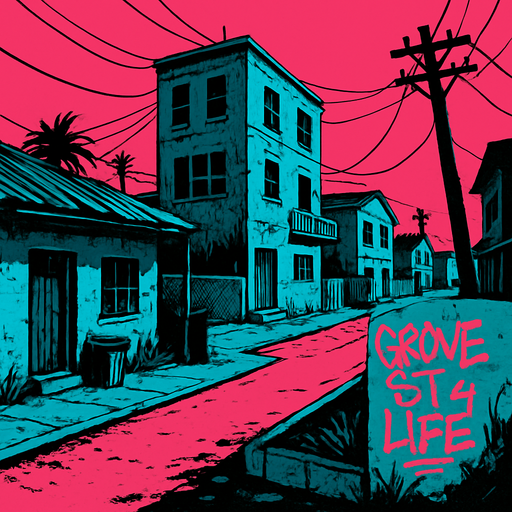 Gangside ghetto Neighbourhood.
In-Game asset.  2d.  High contrast.  No shadows