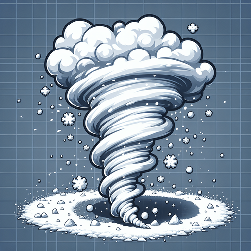 snow tornado.
Single Game Texture. In-Game asset. 2d. Blank background. High contrast. No shadows.