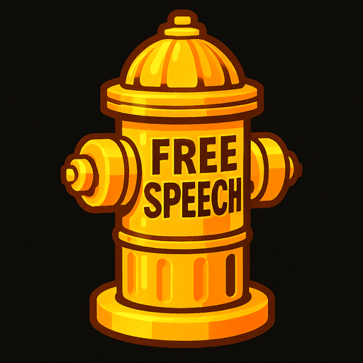 A stylized golden fire hydrant labeled "Free Speech" OR a glowing server rack labeled "Meme Archive"..
In-Game asset.  2d.  High contrast.  No shadows