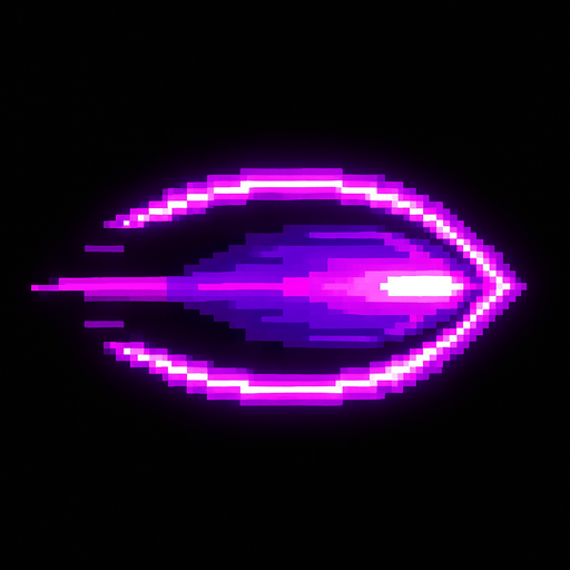 Eliptic neon laser bullet.
In-Game asset.  2d.  High contrast.  No shadows. Pixel