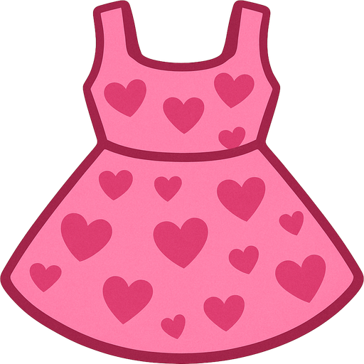 cute pink heart design dress top view..
In-Game asset.  2d.  High contrast.  No shadows