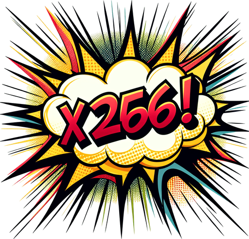 text popup "x256!".
comic style