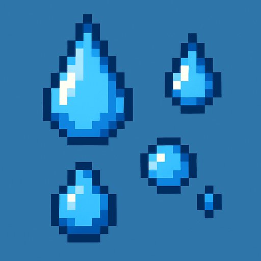 Gotas de agua pixelar.
In-Game asset.  2d.  High contrast.  No shadows