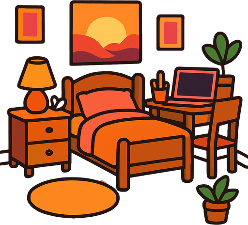 create a cute room, lo fi room.
In-Game asset.  2d.  High contrast.  No shadows
