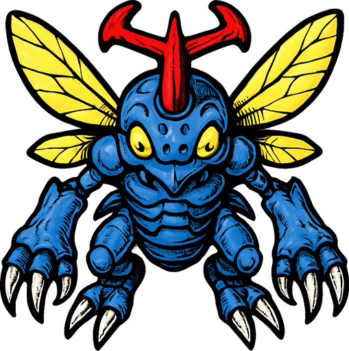 Kabuterimon. visto desde arriba. calidad y detalles altos.
In-Game asset.  2d.  High contrast.  No shadows
