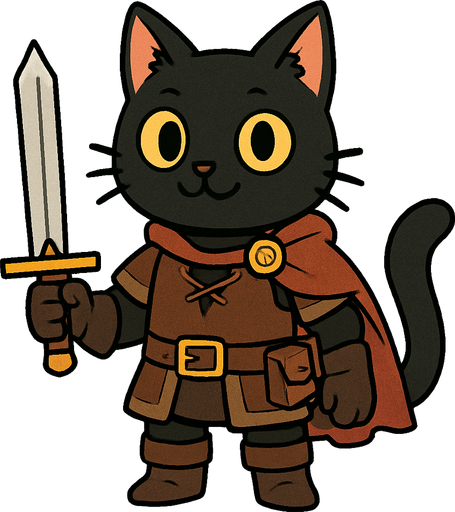 friendly black cat. rpg. 2d. no shadows.