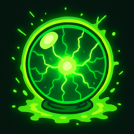 green plasma ball.
In-Game asset.  2d.  High contrast.  No shadows