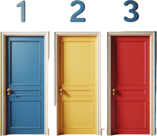 mavi(içinde 1 yazan), sarı(içinde 2 yazan) ve kırmızı(içinde 3 yazan) kapılar