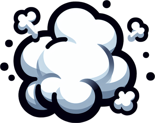 cartoon smoke puff.
Single Game Texture. In-Game asset. 2d. Blank background. High contrast. No shadows.
