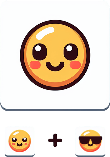 a cute cool looking emoji face.
Single Game Texture. In-Game asset. 2d. Blank background. High contrast. No shadows.