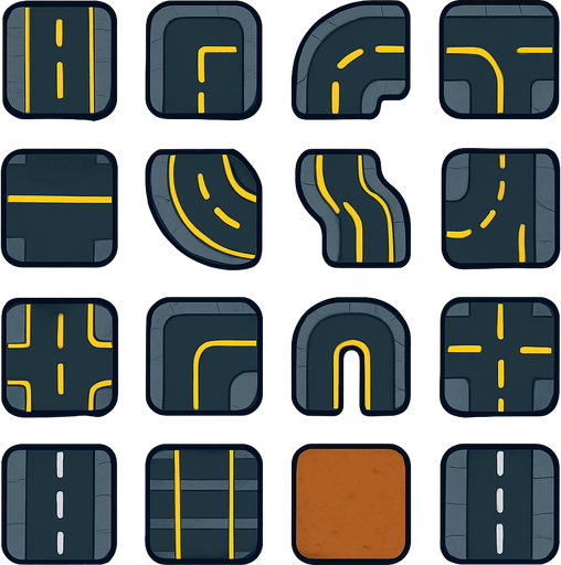 Many types of roads assets for tower defense game. HD colors.
In-Game asset.  2d.  High contrast.  No shadows