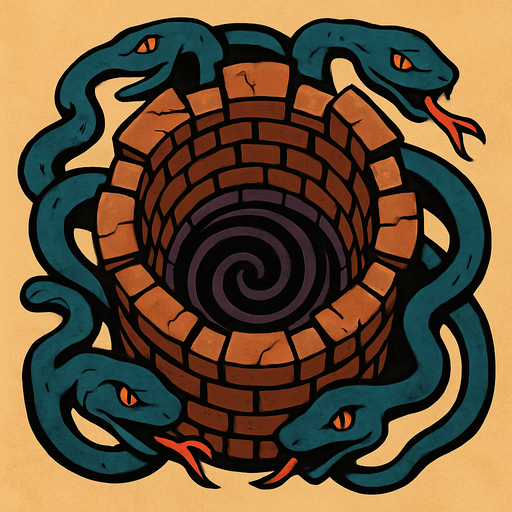 torrre con serpientes desde arriba.
In-Game asset.  2d.  High contrast.  No shadows