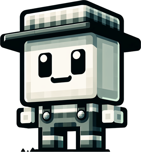 A little farmer that is comically square shaped..
Single Game Texture. In-Game asset. 2d. Blank background. High contrast. No shadows.