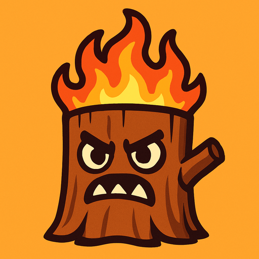 Tronco enojado con llamas arriba.
In-Game asset.  2d.  High contrast.  No shadows