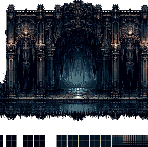 Dark and moody dungeon background. Infinite repeatable texture. 8 bit pixel art..
Single Game Texture.  In-Game asset.  2d.  Blank background.  High contrast.  No shadows