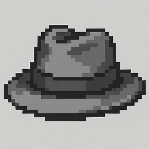 gri tonlarında şapka.
In-Game asset.  2d.  High contrast.  No shadows