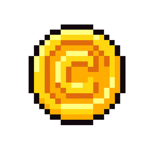 Coin pixel.
In-Game asset.  2d.  High contrast.  No shadows