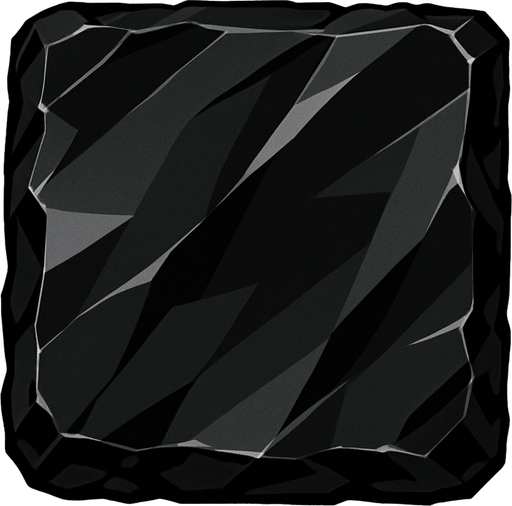 top down look square shaped obsidian rock.
In-Game asset.  2d.  High contrast.  No shadows