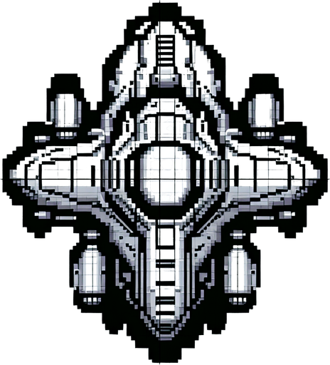 65604d9e9017209915d71b35: Top down shooter, alien space craft enemy craft, retro pixel art 
Single Game Texture. In-Game asset. 2d. Blank background. High contrast. No shadows.