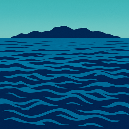 un mar con un fondo a lo lejos.
In-Game asset.  2d.  High contrast.  No shadows