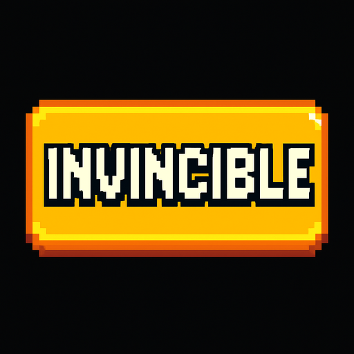 A button that has invincible written on it.
In-Game asset.  2d.  High contrast.  No shadows. pixel art