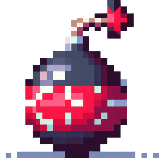 create me a 2d pixel bomb.
Single Game Texture. In-Game asset. 2d. Blank background. High contrast. No shadows.