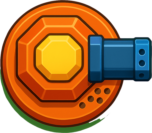 Crea la Torre Rapid en un estilo 2D renderizado, limpio y cartoonish, con contornos claros y definidos, colores vibrantes con transiciones suaves, y sombreado que da volumen a sus superficies superiores.
La perspectiva debe ser VISTA CENITAL (totalmente desde arriba). Esto significa que la torre se verá como si estuviera siendo observada directamente desde arriba, con los detalles de su parte superior siendo prominentes.
La base de la torre debe ser circular para permitir un movimiento de cañón cómodo. Los múltiples puntos de disparo pequeños deben estar orientados hacia la DERECHA.
La torre debe tener un perfil bajo y la menor cantidad de relieve vertical posible para facilitar una rotación fluida en la animación..
In-Game asset.  2d.  High contrast.  No shadows