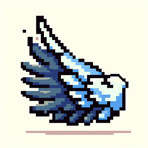 8-bit. cartoon. pigeon wing. seen from the side. in game assset. Single Game Texture. In-Game asset. 2d. Blank background. High contrast. No shadows.
