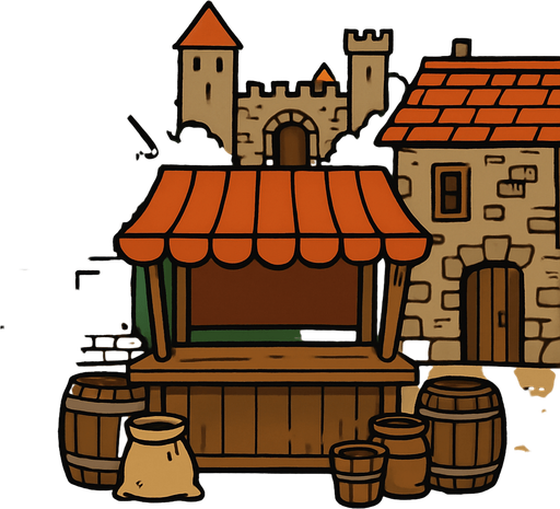 medieval basic city trade ui background.
In-Game asset.  2d.  High contrast.  No shadows
