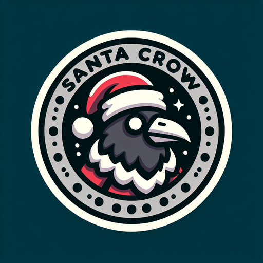 Icon for santa crow, on a circle, with the text „santa crow“ at top Single Game Texture. In-Game asset. 2d. Blank background. High contrast. No shadows.