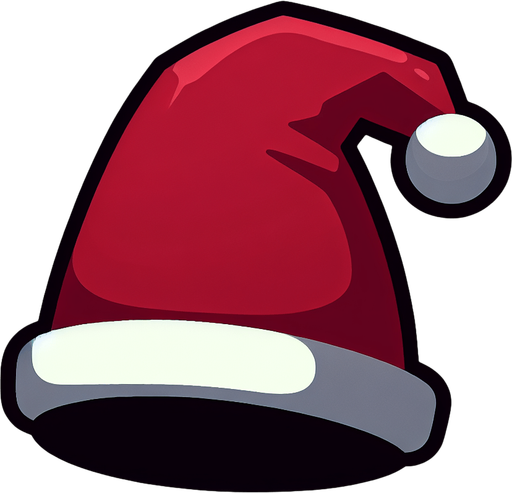 a simple dark red cartoon christmas hat
Single Game Texture. In-Game asset. 2d. Blank background. High contrast. No shadows. No text.