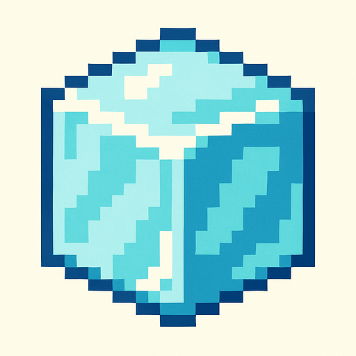 A ice cube pixelated.
In-Game asset.  2d.  High contrast.  No shadows