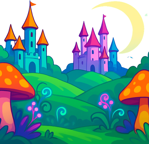 Fond d'écran monde féerique.
In-Game asset.  2d.  High contrast.  No shadows