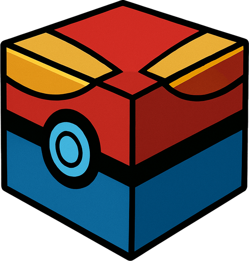 make a cube but like a pokeball and  make it the legendary one make with red and golden and blue but do diffrently.
In-Game asset.  2d.  High contrast.  No shadows