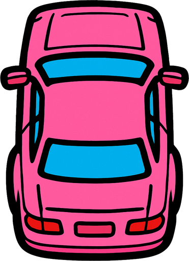 pembe renk araba üstten çekilmiş.
In-Game asset.  2d.  High contrast.  No shadows