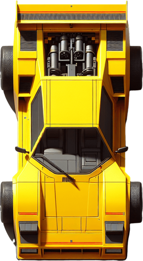 top down view of arcade racing car with the yellow color.
Single Game Texture.  In-Game asset.  2d.  Blank background.  High contrast.  No shadows