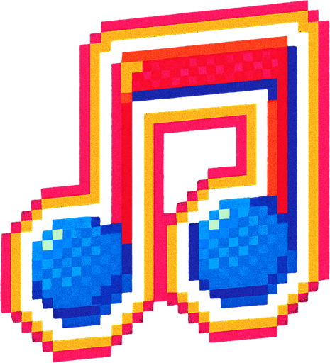 A music note. 80s arcade machine graphics..
In-Game asset.  2d.  High contrast.  No shadows