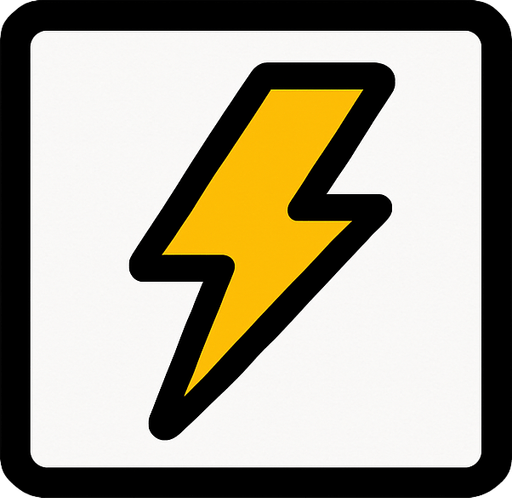 top-down view, simple minimal white square icon, centered electric bolt symbol inside, clear sharp lines, no background, clean style, for game UI button, 30x30 px, yellow black.
In-Game asset.  2d.  High contrast.  No shadows