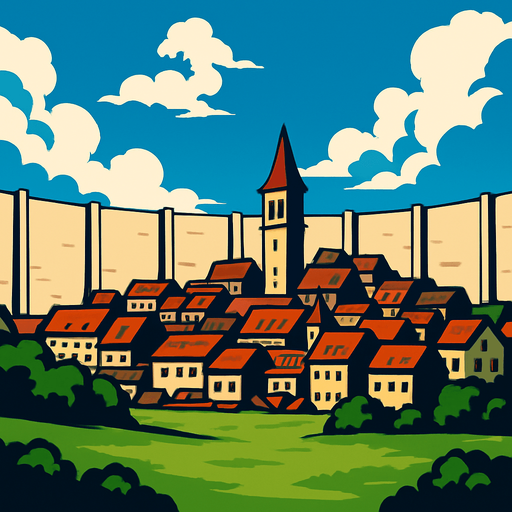 attack on titan world game background.
In-Game asset.  2d.  High contrast.  No shadows