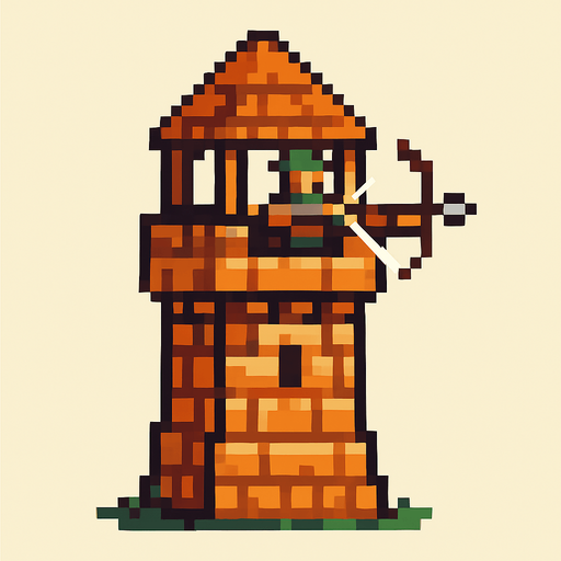 pixel art okçu kulesi.
In-Game asset.  2d.  High contrast.  No shadows