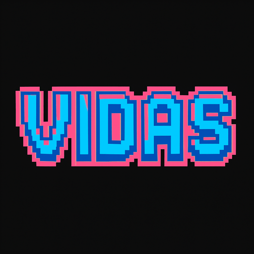 las letras vidas con un color rosa y azul con contorno rosa y azul combinados hechos con pixeles.
In-Game asset.  2d.  High contrast.  No shadows