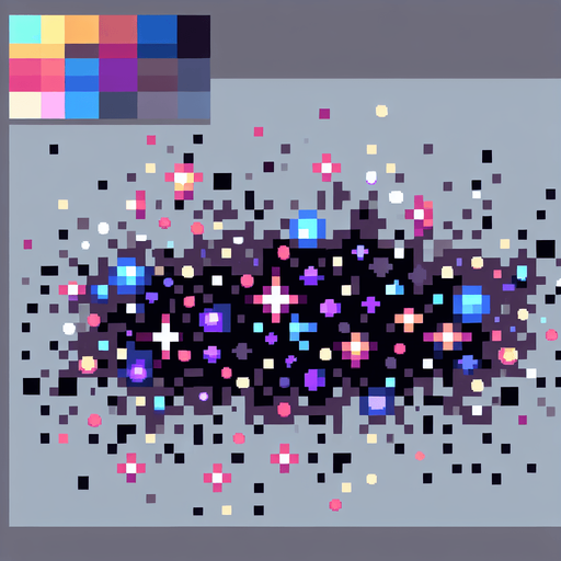pixel art particles.
Single Game Texture. In-Game asset. 2d. Blank background. High contrast. No shadows.