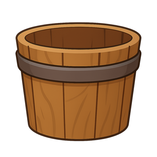 a bucket. No background. Transparent background. Blank background. No shadows. 2d. In-Game asset. flat