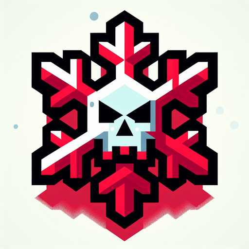 a very deadly and sharp snowflake with skull shape, red, cartoon Single Game Texture. In-Game asset. 2d. Blank background. High contrast. No shadows.